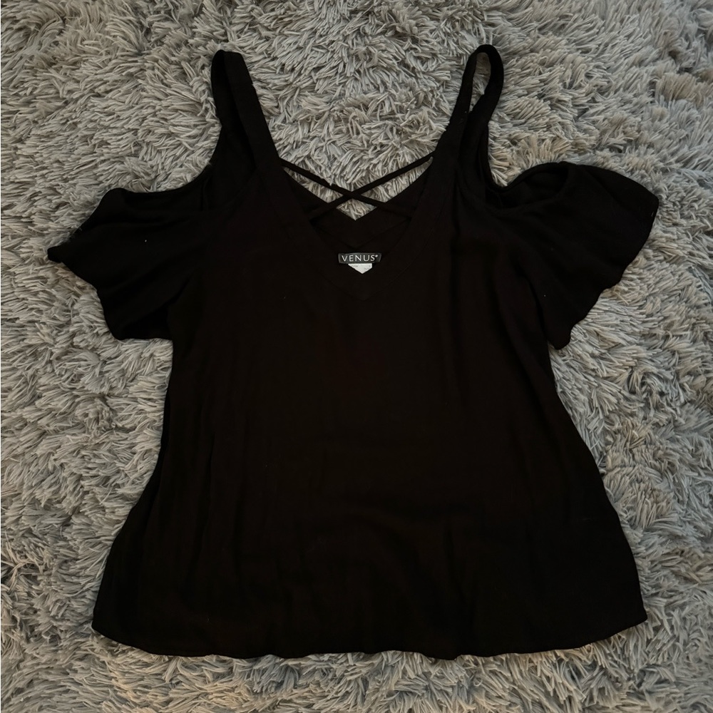 Venus cold shoulder woven top size S black